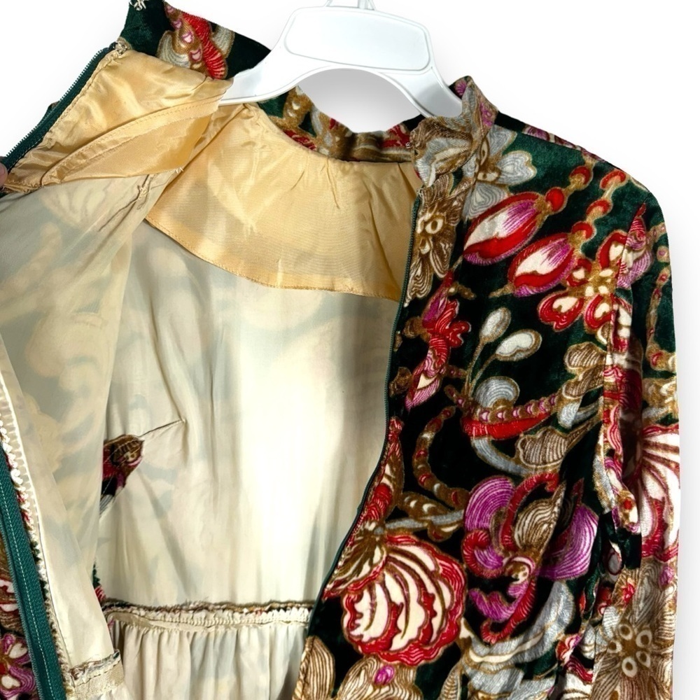 Ole Borden For Rembrandt Vintage 1960s Velvet Floral Mock Neck Dress, Size M - Picture 13 of 16